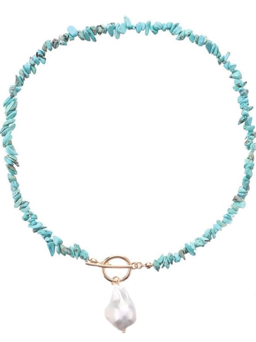 Turquoise Necklace for Women, Boho Natural Stone Necklace with Baroque Pearl